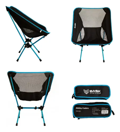 BASK Cadeira Dobrável(150kg) Ultralight de Alumínio – 1 kg, Compacta 37×13 cm, Portátil para Camping, Praia e Trilhas