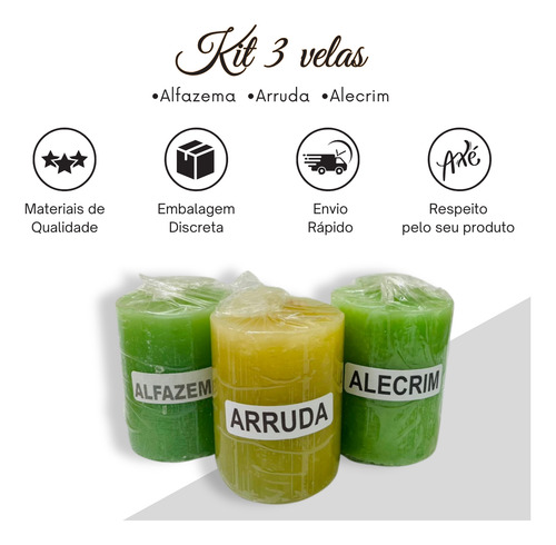 Kit 3 Velas Relaxante Aromáticas Alfazema, Arruda E Alecrim