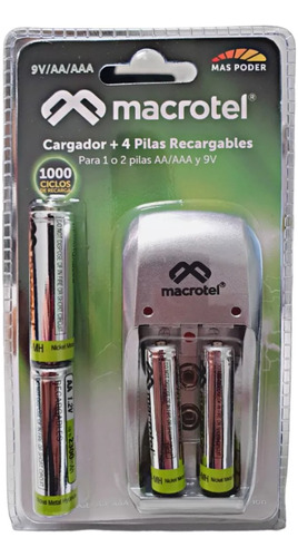 Cargador + 4 Pilas Recargables Aa Y Aaa Macrotel De Calidad