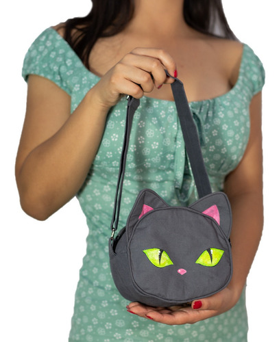 Imagen 10 de 10 de Bolso Tipo Cross Body En Forma De Gato Color Gris