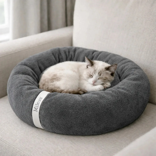 Cama De Gato Caminha Nuvem Ninho Pet Soft Redonda 50x50cm Cor Grafite