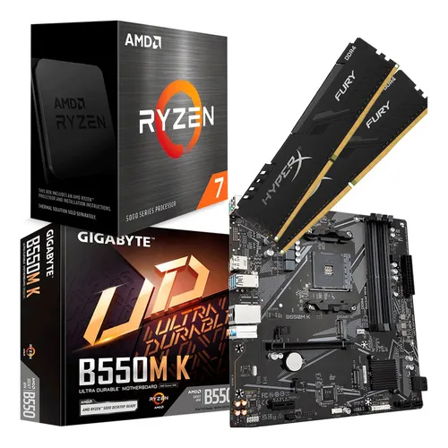 Kit Amd Ryzen 7 5700x + Gigabyte B550m-k + 32gb Fury Ddr4 Kit Amd Ryzen 7 5700x + Gigabyte B550m-k + 32gb Fury Ddr4