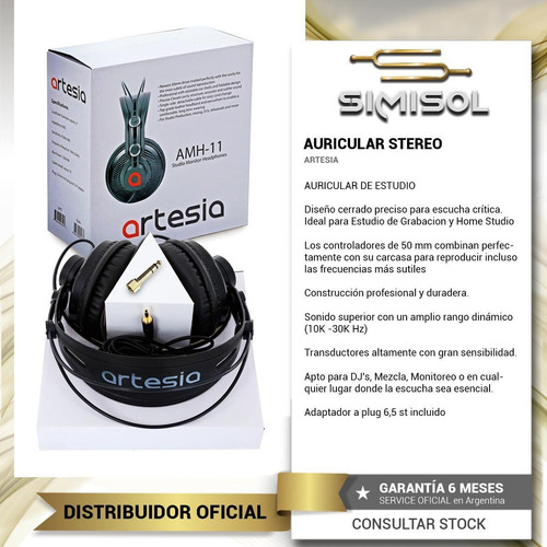 Imagen 2 de 7 de Auriculares De Estudio Artesia Amh11 Monitoreo Dj Estudio