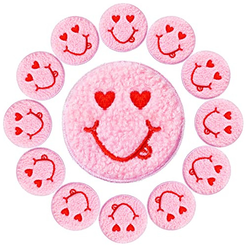 12 Piezas Parche De Chenille De Cara Sonriente Feliz De...