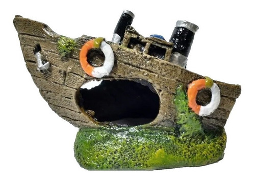 Imagem 1 de 4 de Enfeite Aquário Barco Rústico Toca Betta Capitão