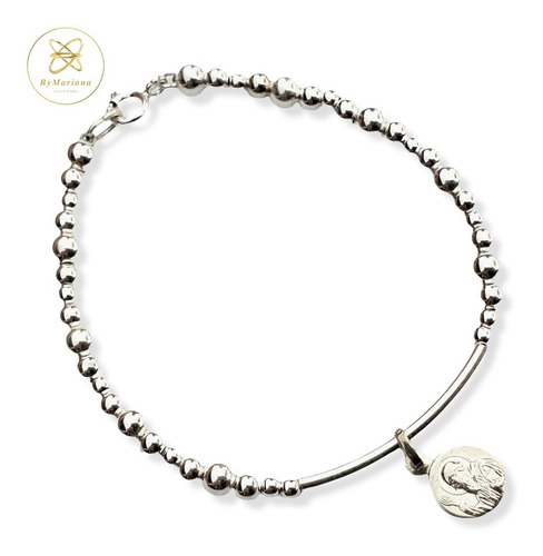 Imagen 3 de 6 de Pulsera Plata Bolitas Con San Benito