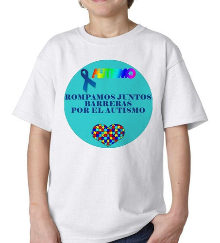 Remera De Niño Autismo Rompamos Juntos Lazo Azul Corazon