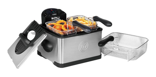 Freidora Aceite Masterchef Mk-df-4ss 4 Lt Doble Canasta Negro 110v