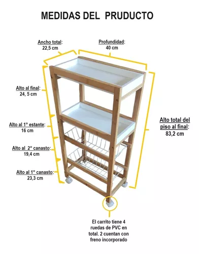 Canasto Carrito Organizador Multiuso Con Estantes C/ Ruedas