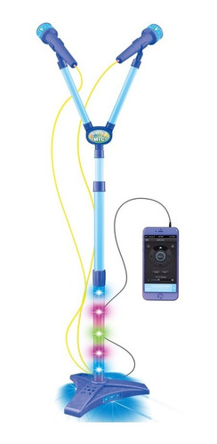 Microfone Duplo Com Pedestal Infantil Luzes Brinquedo Azul