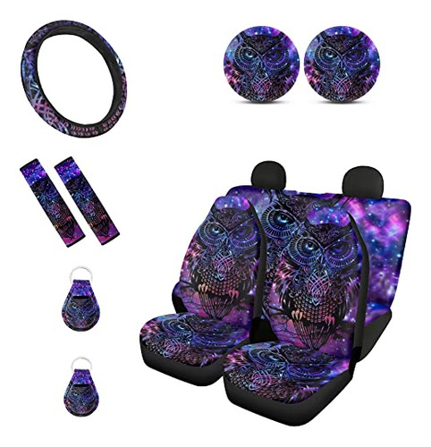 Wanyint Blue Purple Galaxy Owl Print Car Seat Cover Full Set