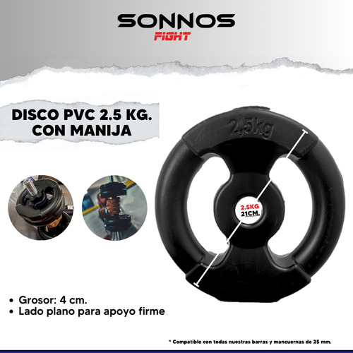 Kit Mancuernas A Rosca + 14 Kg Discos Pesas C/manijas Sonnos Negro