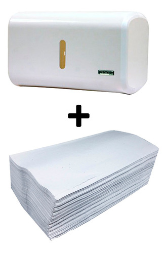 Dispenser Toalheiro De Papel + Papel Toalha Branco De Luxo