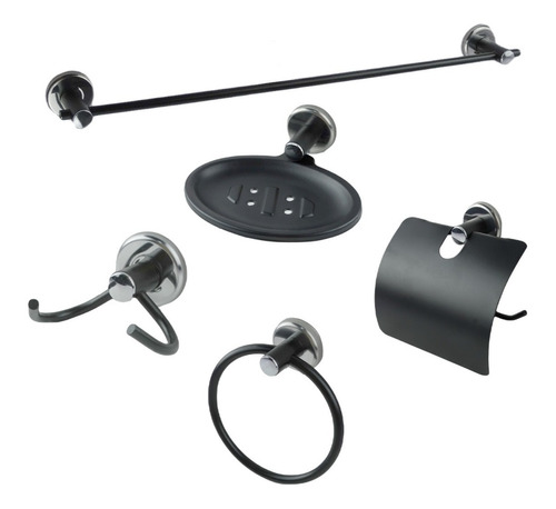 Kit De Metal Acessórios Para Banheiro Aço Inox Preto Fosco