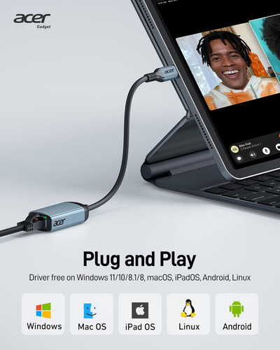 Adaptador Usb C A Ethernet Acer Plug And Play De 1 Gbps