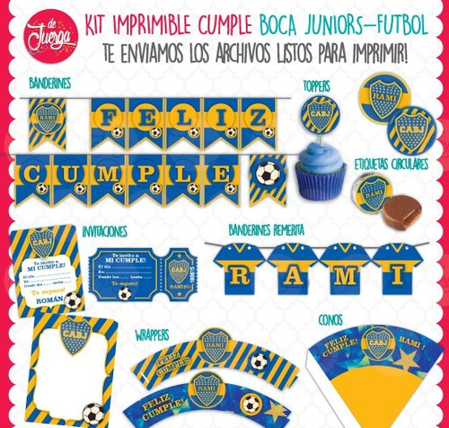 Imagen 3 de 5 de Kit Imprimible Boca Juniors Cumple Candy Texto Editable