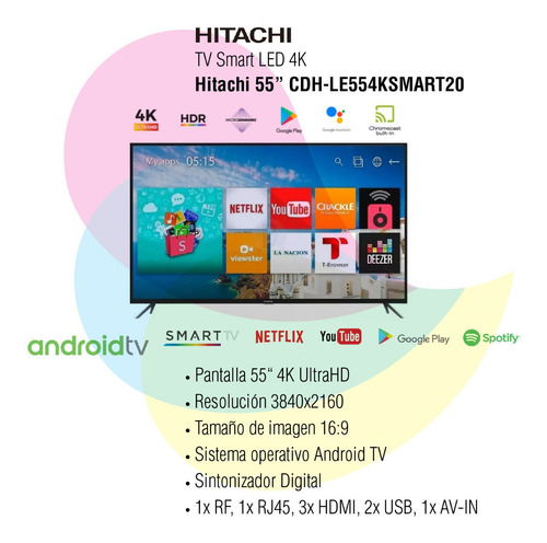 Imagen 2 de 6 de Tv Smart Hitachi 55 Pulgadas Led 4k Ultrahd Cdh-le554ksmart