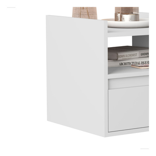 Mesa De Cabeceira Quarto Com Gaveta Cama Box Suspensa Preto Acabamento Branco Cor Branco