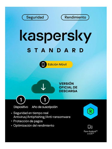 Licencia Kaspersky Standard Celular 1 Dispositivo 1 Año