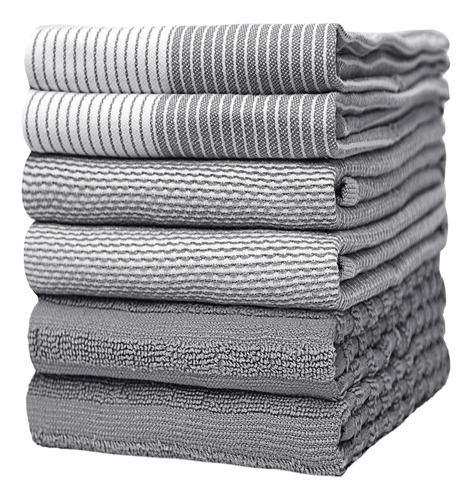 Paños De Cocina Grandes Algodon De Rayas Color Gris 6 Pzs