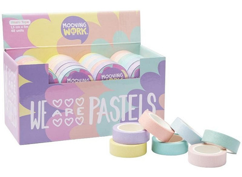 Cinta Washi Tape Glitter Mooving Pastel 1,5cm X5m Pack X8