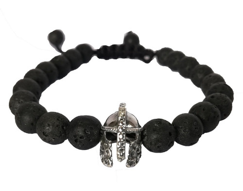 Imagen 1 de 5 de Pulsera Gladiador Espartano Casco Plata.925 Piedra Volcánica