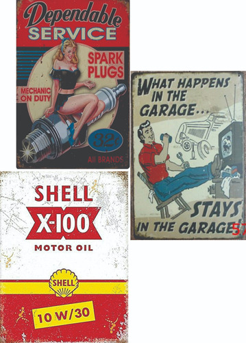 3 Chapas Cartel Litografias Vintage  Retro Garage Catalogo