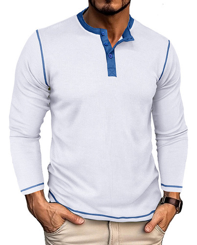 Polera Vintage De Henley Shirt Waffle Henleys Con Bloques