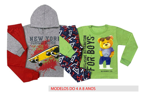 Imagem 8 de 11 de Kit 3 Conjunto Moletom Infantil Menino Roupa Inverno