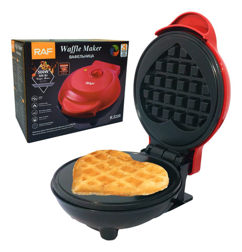 Mini Waflera Maquina Para Hacer Waffles Antiahderente Con Forma De Corazón 500w 220 - 240v Color Rojo 12x14x18cm Facilmente Transportable R.2220