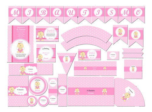 Kit Imprimible Bautismo Angelita Textos Editables!