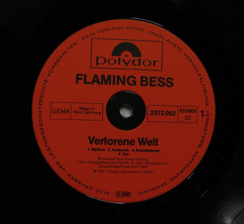Vinilo Flaming Bess Verlorene Welt 1981 Alemania Ed.+ Sobre (Usado)