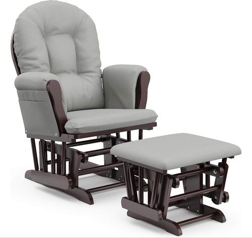 Silla Mecedora Mama Lactancia Bebe. Espresso Con Cojin Gris