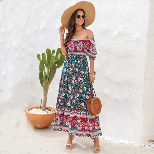 Vestido Bohemian Beach Resort Con Un Solo Hombro Y Manga Abu