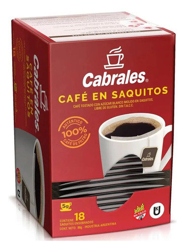 Café Cabrales En Saquitos X 18 Sobres Individuales De 5 Grs