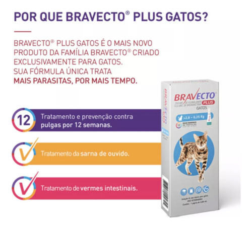 Kit 02 Bravecto 2,68kg A 6,25kg Transdermal Gato (msd) Branco