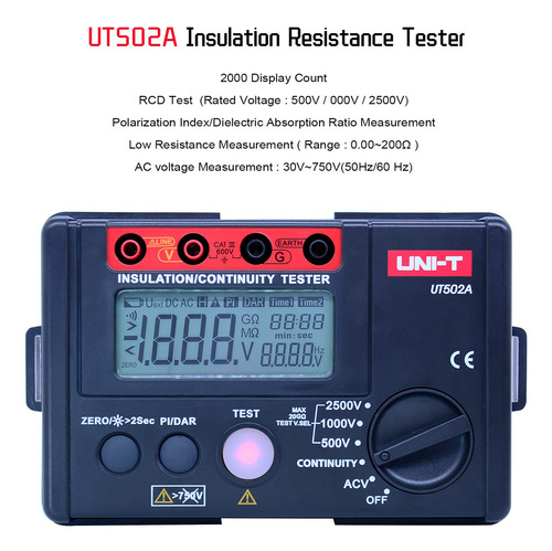 Uni-T Probador Resistencia Del Aislamiento 20g Ohm / ac 750v UT502A Medición de la relación de absorción del índice de polarización