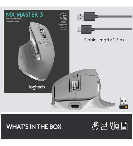 Mouse Logitech Mx Master 3, Inalámbrico, Ergonómico, 4000dpi