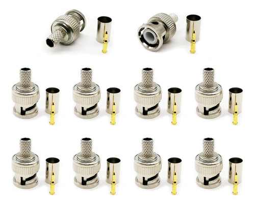 10 Unidades Bnc Macho Engarzado Conector A Rg59/62 Bnc Macho