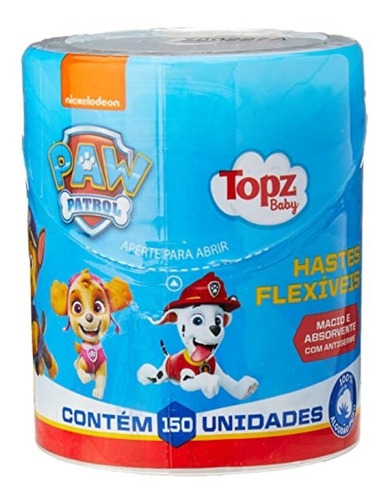 Cotonete Haste Flexível Algodão Patrulha Canina Topz Baby