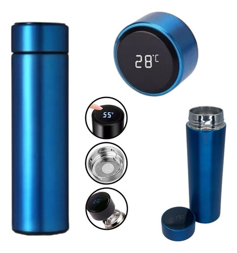 Garrafa Térmica Com Sensor Digital De Temperatura 500ml Cor Azul