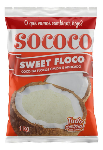Coco Ralado Úmido Adoçado Em Flocos Sococo Sweet Floco Pacote 1kg
