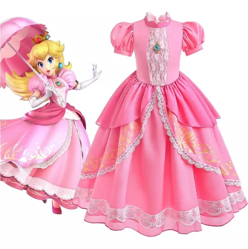 Disfraz Princesa Peach Mario Bros Vestido De Niña Con Joya *princess Peach*