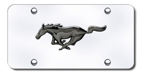 Placa Ford Mustang En Acero Inoxidable Con Logo 3d Negra.