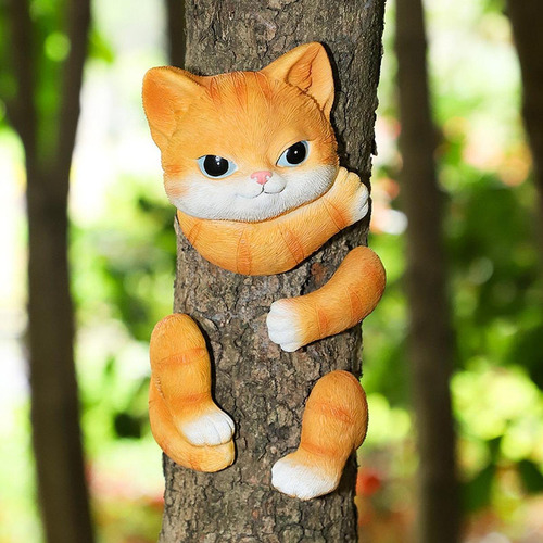 Animal Up A Tree Statue Tree Hugger Landscape Outdoor Gato