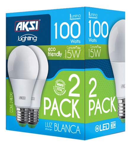 Pack De 2 Focos Led Aksi 15w Eco A19 Base E27 Luz Blanca