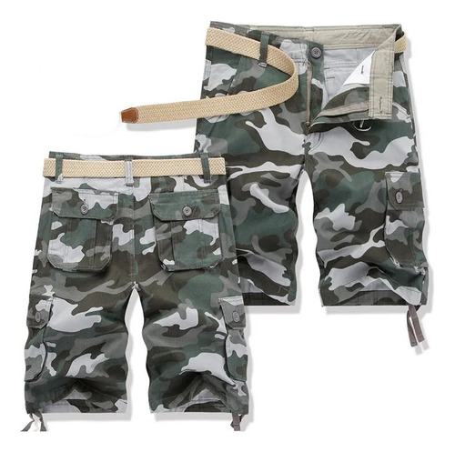 Pantalones Cortos Cargo 100% Algodón Camuflaje Hombre