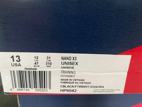 Zapatillas Reebok Nano X3 Talle 46 Us13 Uk12 Eu47 31cm