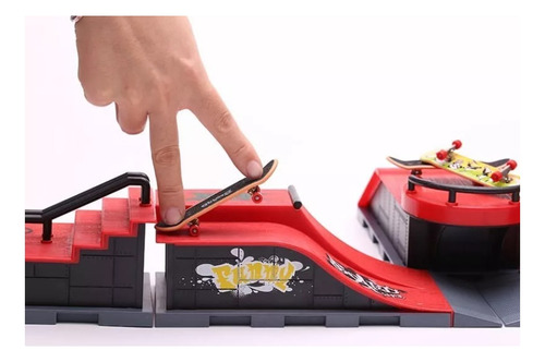 Kit de pista en miniatura para skatepark, diapasón, patín, rampas para dedos, ruedas, patín rojo