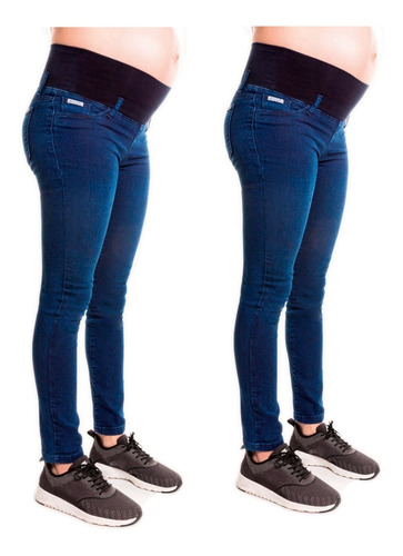 Pack X2 Pantalones Jean Chupin Embarazada C/ Faja Elastizada